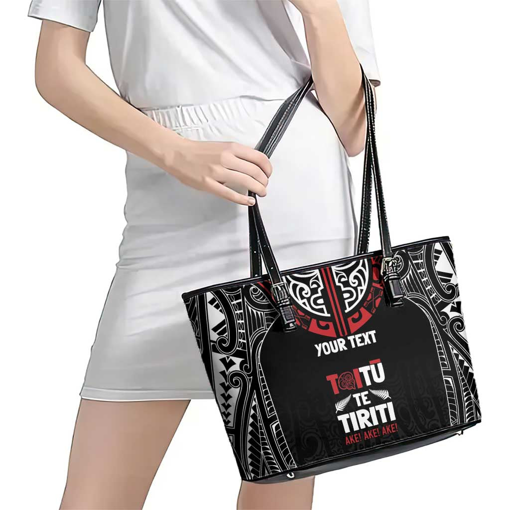 Aotearoa Maori Personalized Leather Tote Bag Toitu Te Tiriti Ake! Ake! Ake! LT7 - Polynesian Pride