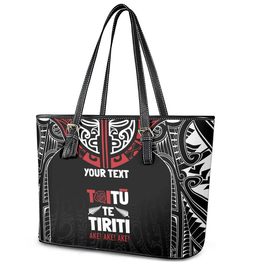 Aotearoa Maori Personalized Leather Tote Bag Toitu Te Tiriti Ake! Ake! Ake! LT7 - Polynesian Pride