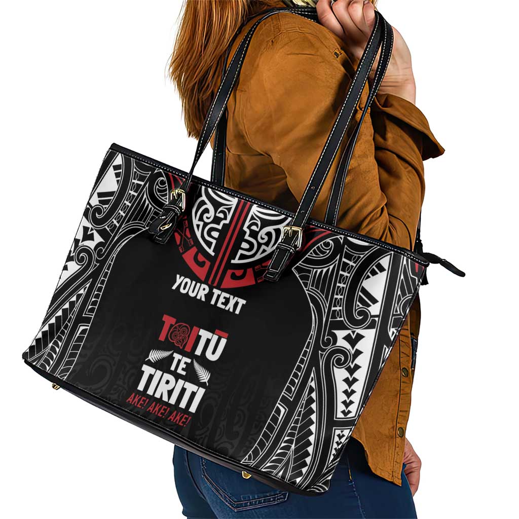 Aotearoa Maori Personalized Leather Tote Bag Toitu Te Tiriti Ake! Ake! Ake! LT7 - Polynesian Pride