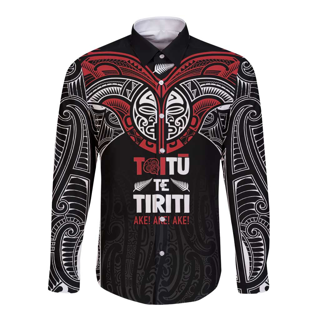 Aotearoa Maori Personalized Long Sleeve Button Shirt Toitu Te Tiriti Ake! Ake! Ake!