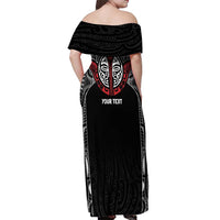 Aotearoa Maori Personalized Off Shoulder Maxi Dress Toitu Te Tiriti Ake! Ake! Ake!