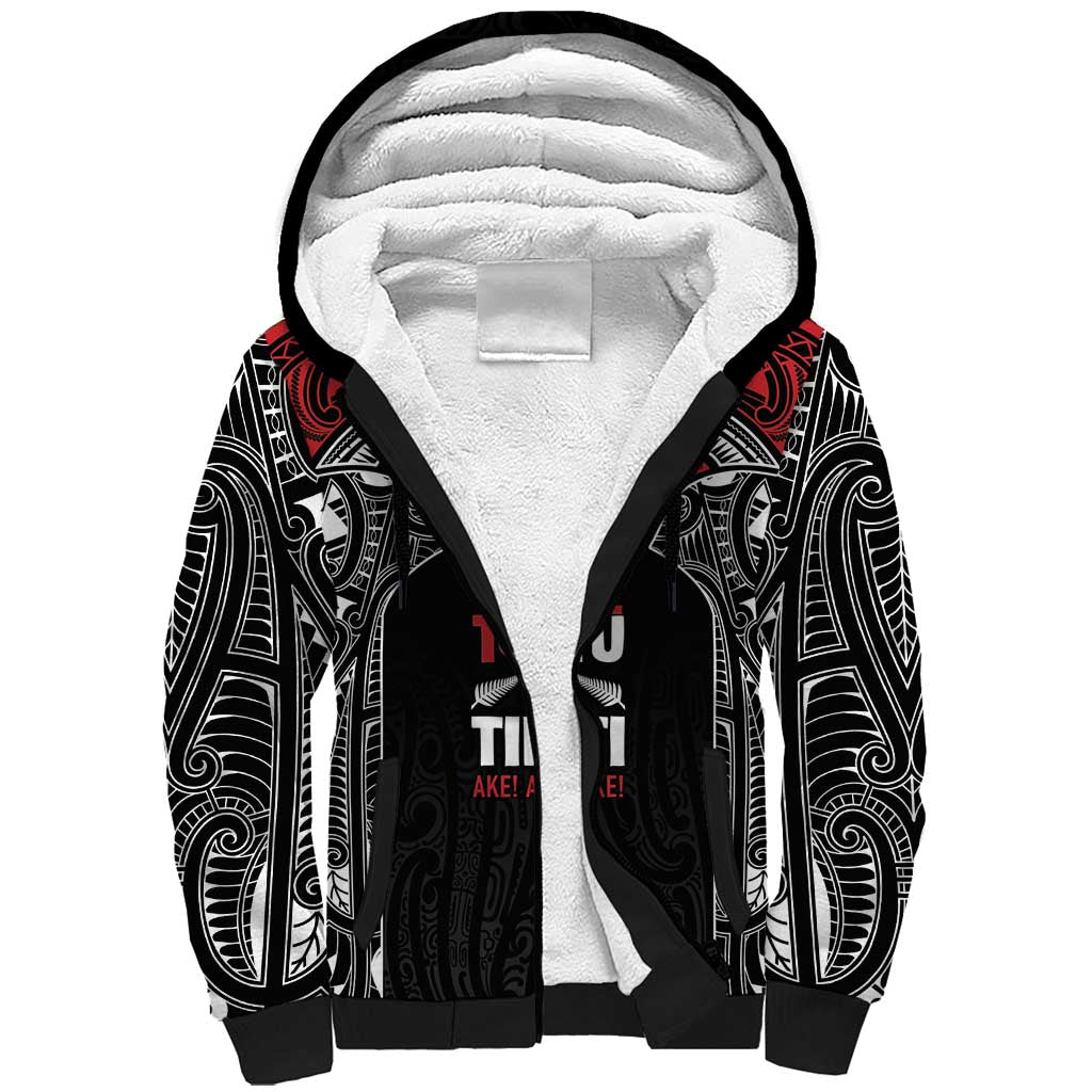 Aotearoa Maori Personalized Sherpa Hoodie Toitu Te Tiriti Ake! Ake! Ake! LT7 Unisex Black - Polynesian Pride