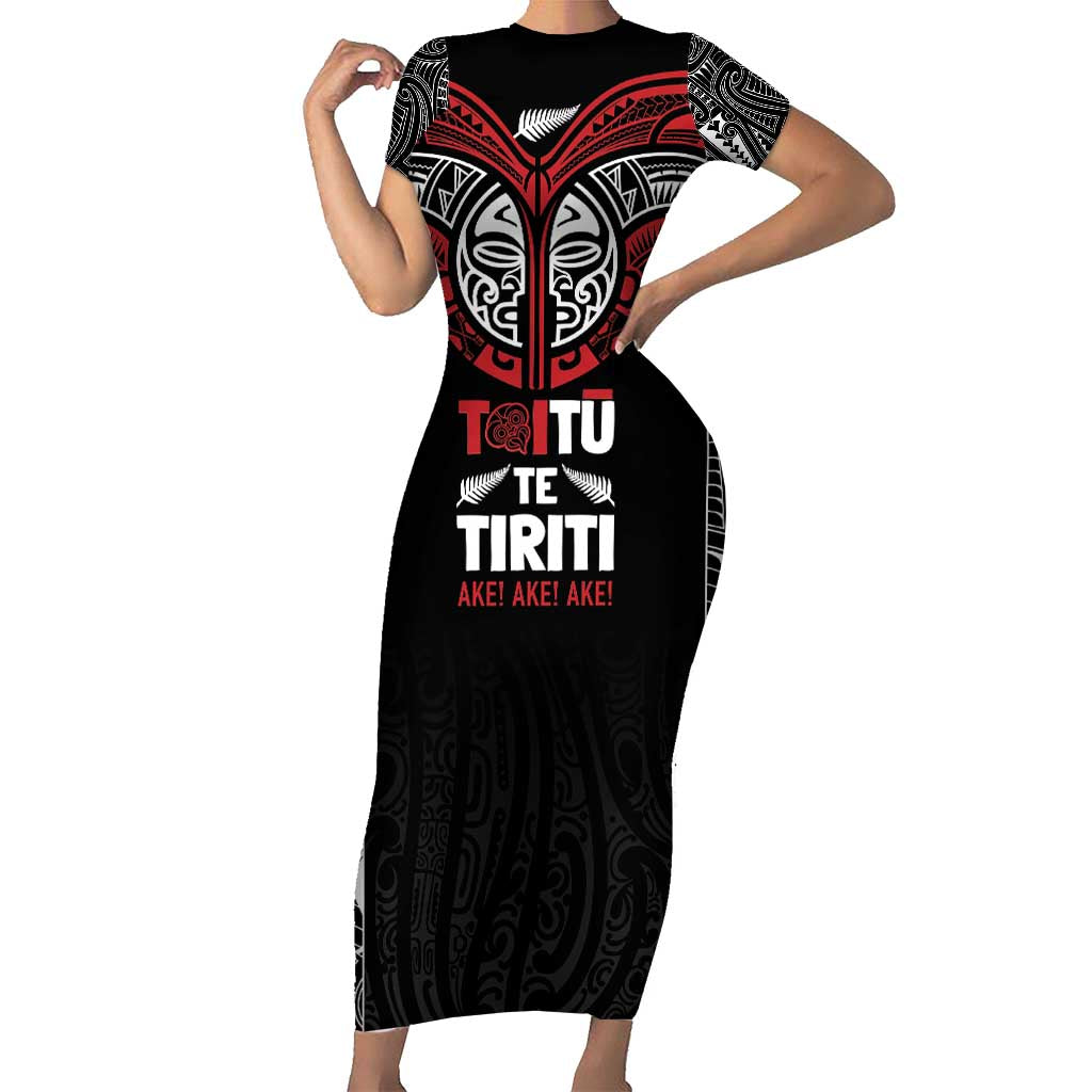 Aotearoa Maori Personalized Short Sleeve Bodycon Dress Toitu Te Tiriti Ake! Ake! Ake!