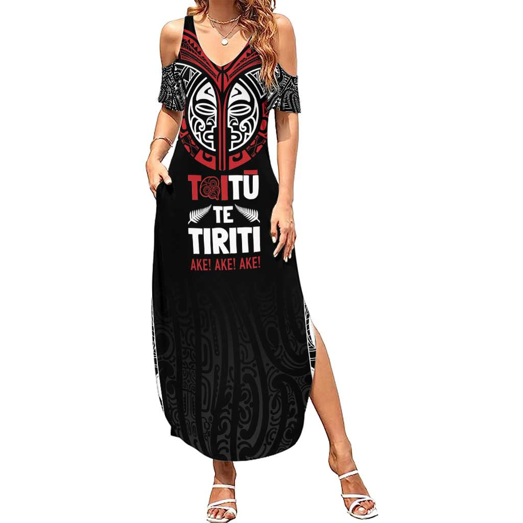 Aotearoa Maori Personalized Summer Maxi Dress Toitu Te Tiriti Ake! Ake! Ake! LT7 Women Black - Polynesian Pride
