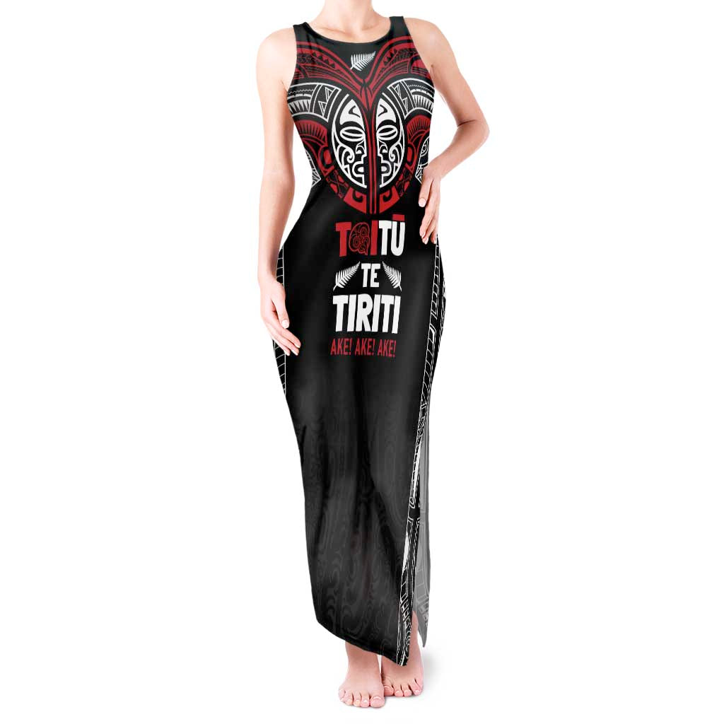 Aotearoa Maori Personalized Tank Maxi Dress Toitu Te Tiriti Ake! Ake! Ake! LT7 Women Black - Polynesian Pride