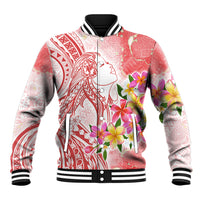 Polynesian Women's Day Wahine Baseball Jacket Plumeria Marble Glaze - Pink LT7 Unisex Pink - Polynesian Pride