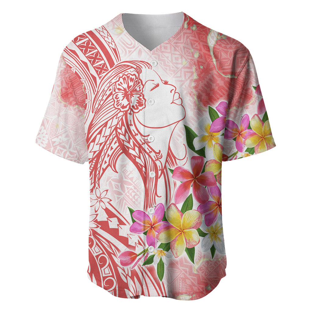 Polynesian Women's Day Wahine Baseball Jersey Plumeria Marble Glaze - Pink LT7 Pink - Polynesian Pride