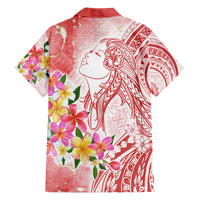 Polynesian Women's Day Wahine Family Matching Long Sleeve Bodycon Dress and Hawaiian Shirt Plumeria Marble Glaze - Pink LT7 - Polynesian Pride