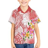 Polynesian Women's Day Wahine Family Matching Short Sleeve Bodycon Dress and Hawaiian Shirt Plumeria Marble Glaze - Pink LT7 Son's Shirt Pink - Polynesian Pride