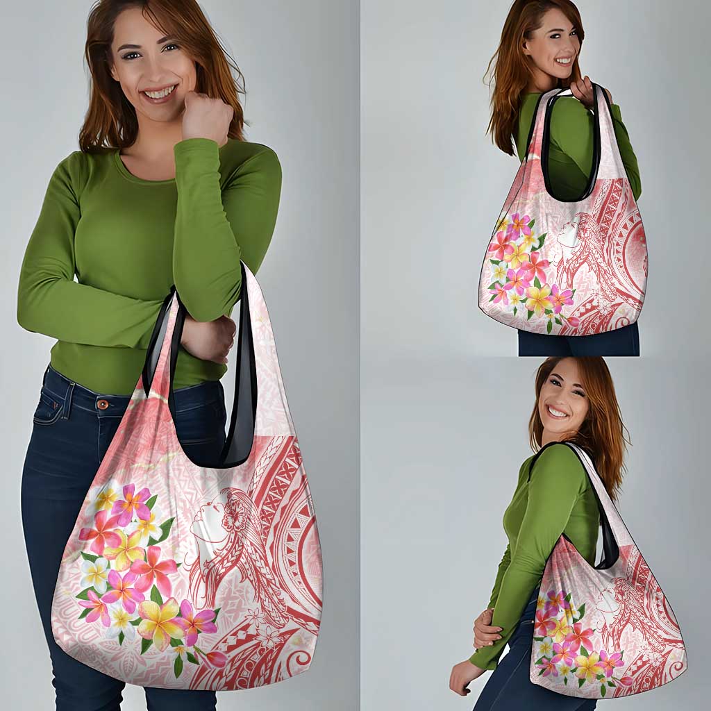 Polynesian Women's Day Wahine Grocery Bag Plumeria Marble Glaze - Pink LT7 - Polynesian Pride