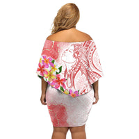 Polynesian Women's Day Wahine Off Shoulder Short Dress Plumeria Marble Glaze - Pink LT7 - Polynesian Pride