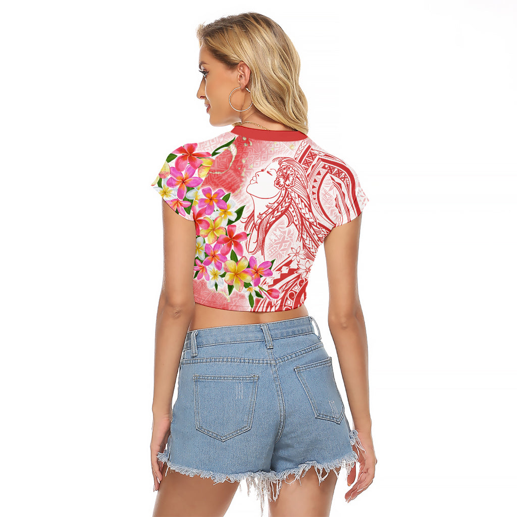 Polynesian Women's Day Wahine Raglan Cropped T Shirt Plumeria Marble Glaze - Pink LT7 - Polynesian Pride