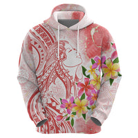 Polynesian Women's Day Wahine Zip Hoodie Plumeria Marble Glaze - Pink LT7 - Polynesian Pride