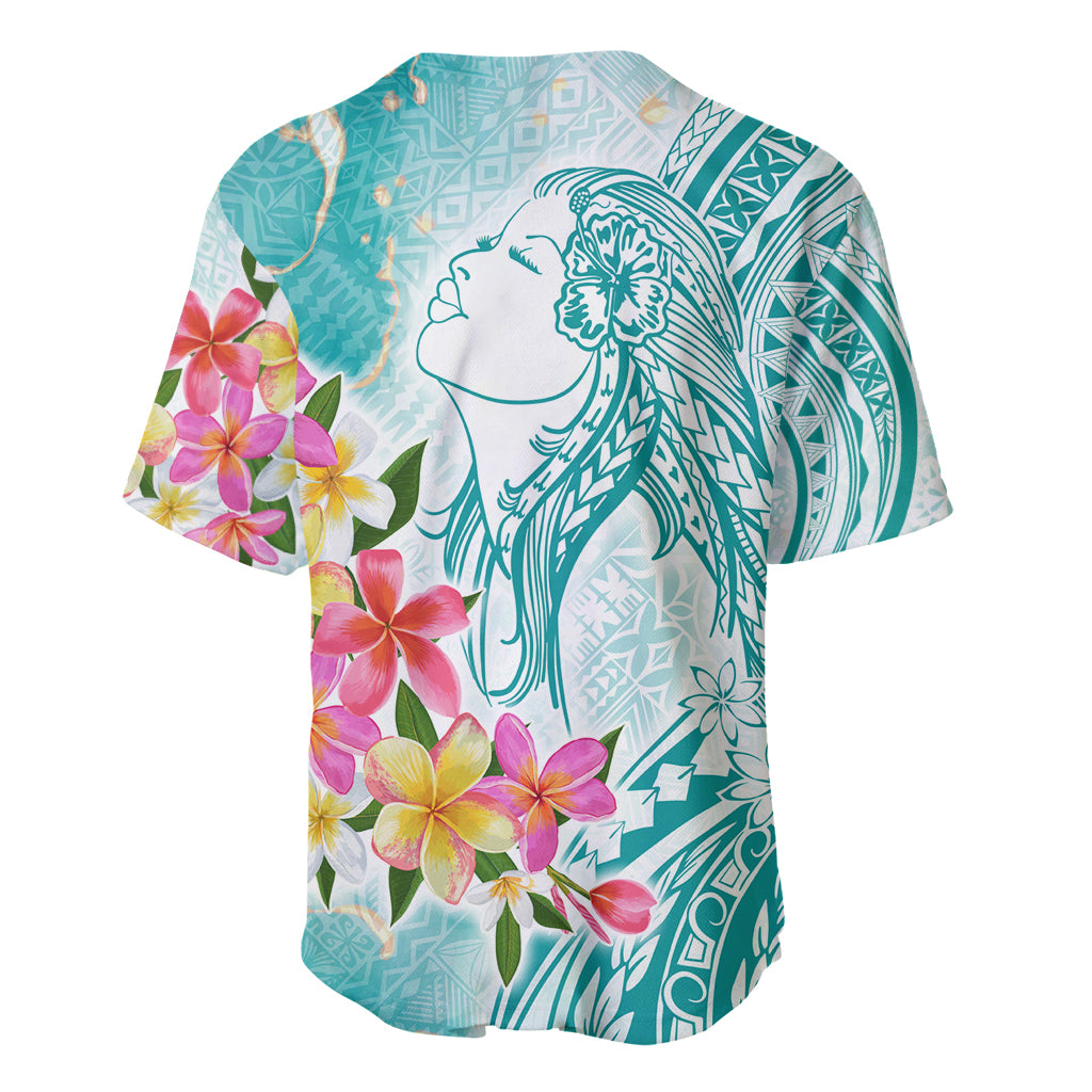 Polynesian Women's Day Wahine Baseball Jersey Plumeria Marble Glaze - Teal LT7 - Polynesian Pride
