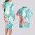 Polynesian Women's Day Wahine Couples Matching Long Sleeve Bodycon Dress and Hawaiian Shirt Plumeria Marble Glaze - Teal LT7 - Polynesian Pride