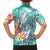 Polynesian Women's Day Wahine Family Matching Long Sleeve Bodycon Dress and Hawaiian Shirt Plumeria Marble Glaze - Teal LT7 - Polynesian Pride