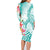 Polynesian Women's Day Wahine Family Matching Long Sleeve Bodycon Dress and Hawaiian Shirt Plumeria Marble Glaze - Teal LT7 - Polynesian Pride