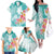 Polynesian Women's Day Wahine Family Matching Off Shoulder Long Sleeve Dress and Hawaiian Shirt Plumeria Marble Glaze - Teal LT7 - Polynesian Pride