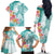 Polynesian Women's Day Wahine Family Matching Off Shoulder Long Sleeve Dress and Hawaiian Shirt Plumeria Marble Glaze - Teal LT7 - Polynesian Pride