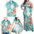 Polynesian Women's Day Wahine Family Matching Off Shoulder Maxi Dress and Hawaiian Shirt Plumeria Marble Glaze - Teal LT7 - Polynesian Pride