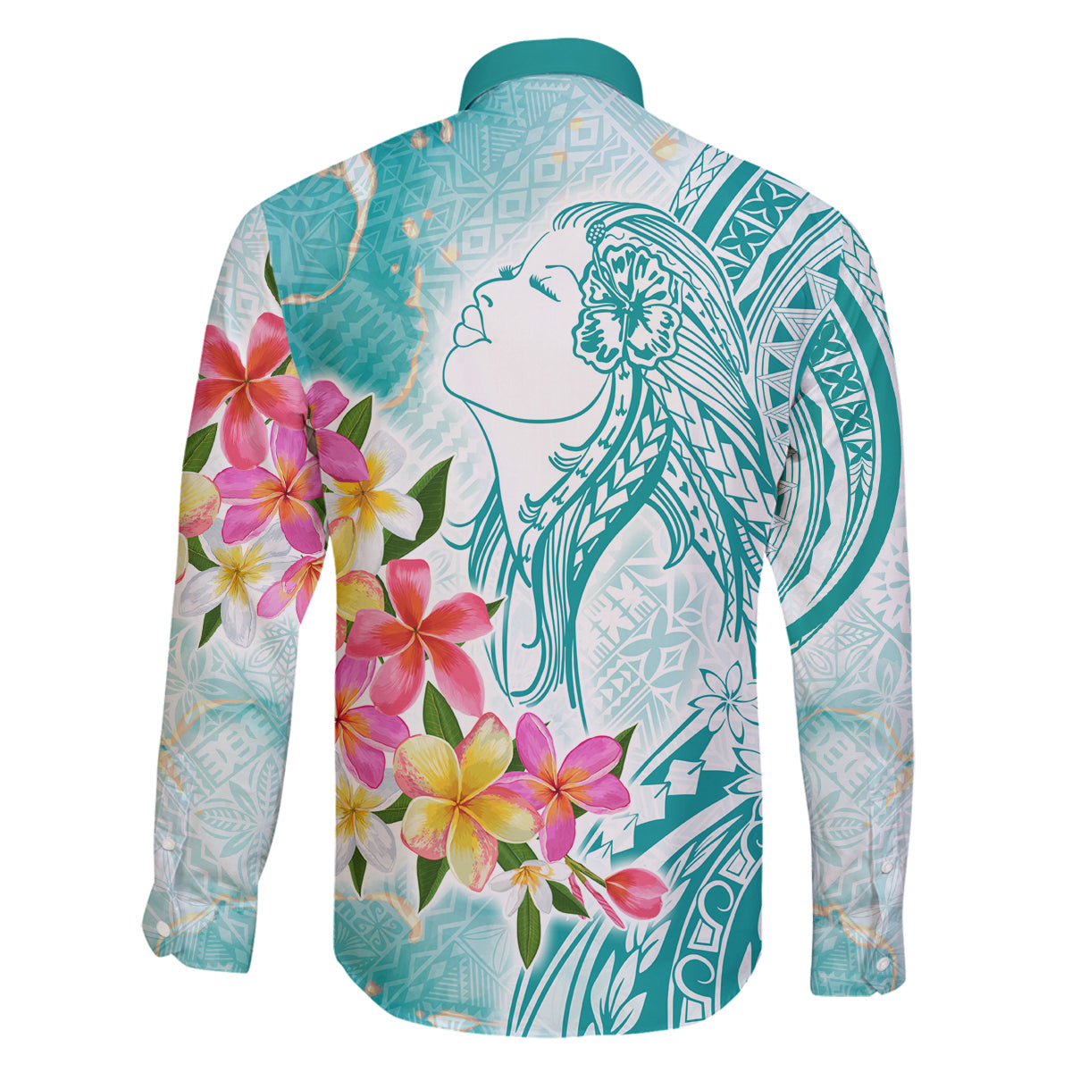 Polynesian Women's Day Wahine Family Matching Off Shoulder Maxi Dress and Hawaiian Shirt Plumeria Marble Glaze - Teal LT7 - Polynesian Pride