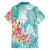 Polynesian Women's Day Wahine Family Matching Puletasi and Hawaiian Shirt Plumeria Marble Glaze - Teal LT7 - Polynesian Pride