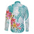 Polynesian Women's Day Wahine Family Matching Puletasi and Hawaiian Shirt Plumeria Marble Glaze - Teal LT7 - Polynesian Pride