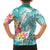 Polynesian Women's Day Wahine Family Matching Short Sleeve Bodycon Dress and Hawaiian Shirt Plumeria Marble Glaze - Teal LT7 - Polynesian Pride