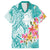 Polynesian Women's Day Wahine Family Matching Short Sleeve Bodycon Dress and Hawaiian Shirt Plumeria Marble Glaze - Teal LT7 Dad's Shirt - Short Sleeve Teal - Polynesian Pride