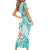 Polynesian Women's Day Wahine Family Matching Short Sleeve Bodycon Dress and Hawaiian Shirt Plumeria Marble Glaze - Teal LT7 - Polynesian Pride