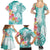 Polynesian Women's Day Wahine Family Matching Summer Maxi Dress and Hawaiian Shirt Plumeria Marble Glaze - Teal LT7 - Polynesian Pride