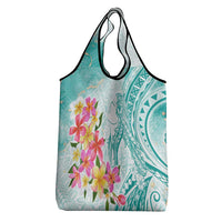 Polynesian Women's Day Wahine Grocery Bag Plumeria Marble Glaze - Teal LT7 - Polynesian Pride