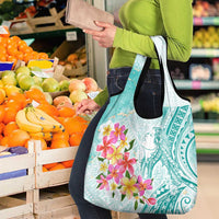 Polynesian Women's Day Wahine Grocery Bag Plumeria Marble Glaze - Teal LT7 - Polynesian Pride