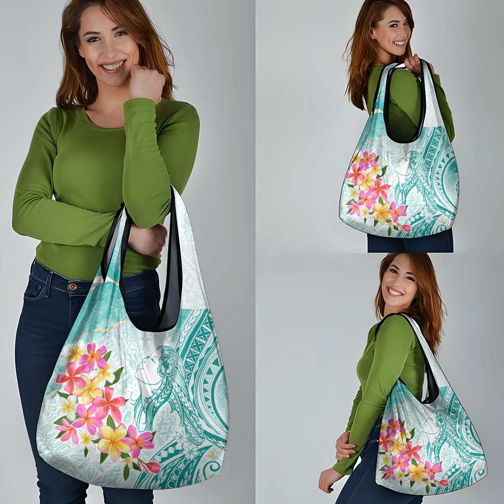 Polynesian Women's Day Wahine Grocery Bag Plumeria Marble Glaze - Teal LT7 - Polynesian Pride