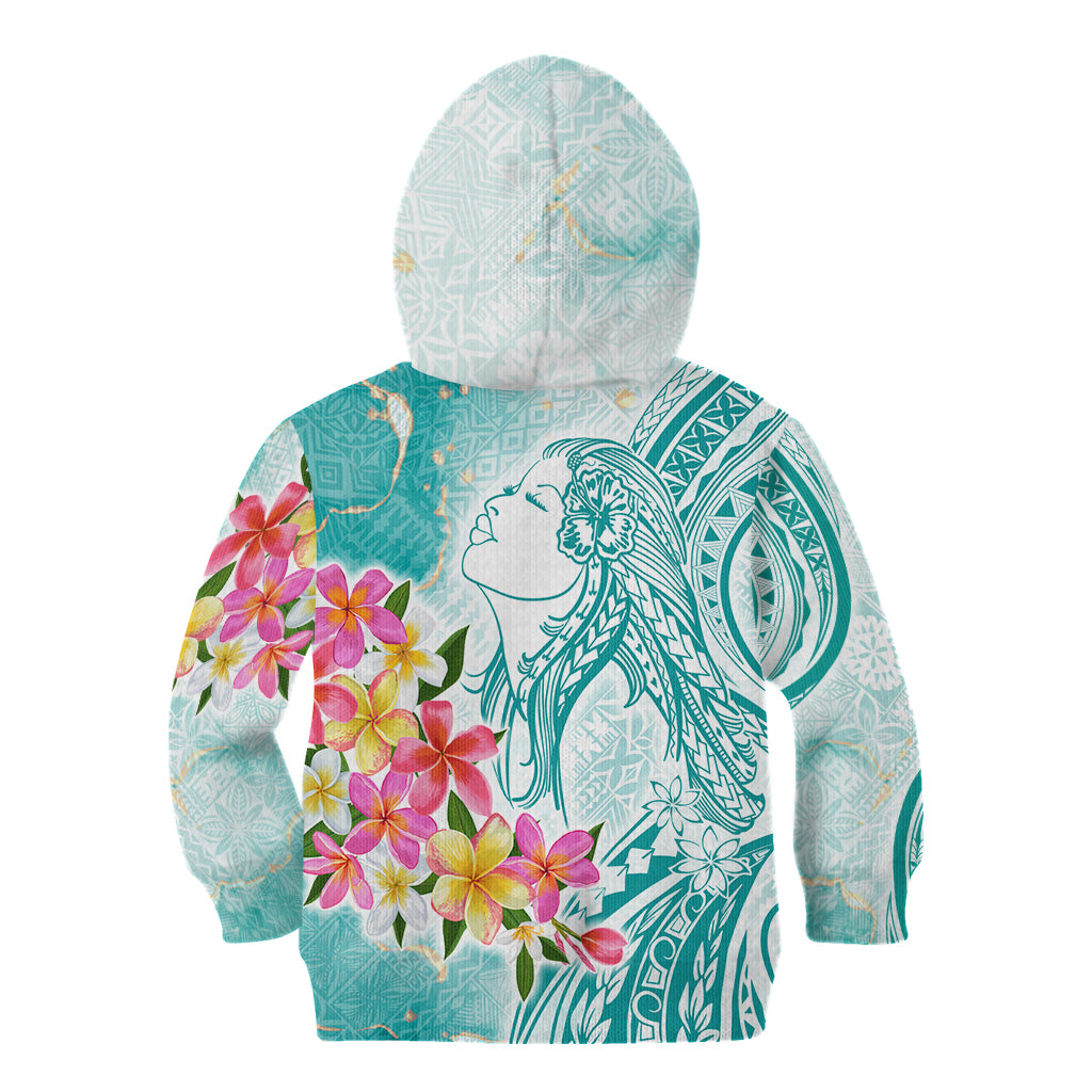 Polynesian Women's Day Wahine Kid Hoodie Plumeria Marble Glaze - Teal LT7 - Polynesian Pride