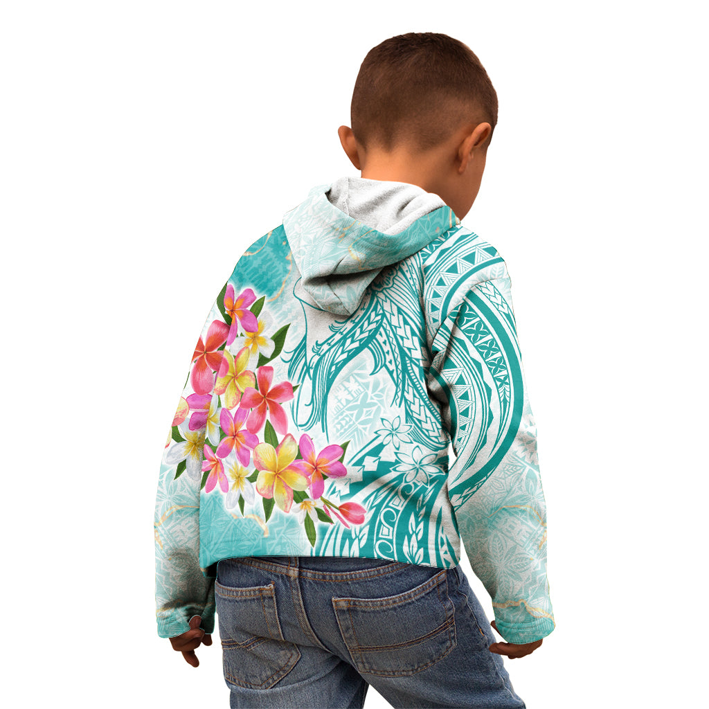 Polynesian Women's Day Wahine Kid Hoodie Plumeria Marble Glaze - Teal LT7 - Polynesian Pride