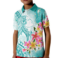 Polynesian Women's Day Wahine Kid Polo Shirt Plumeria Marble Glaze - Teal LT7 Kid Teal - Polynesian Pride