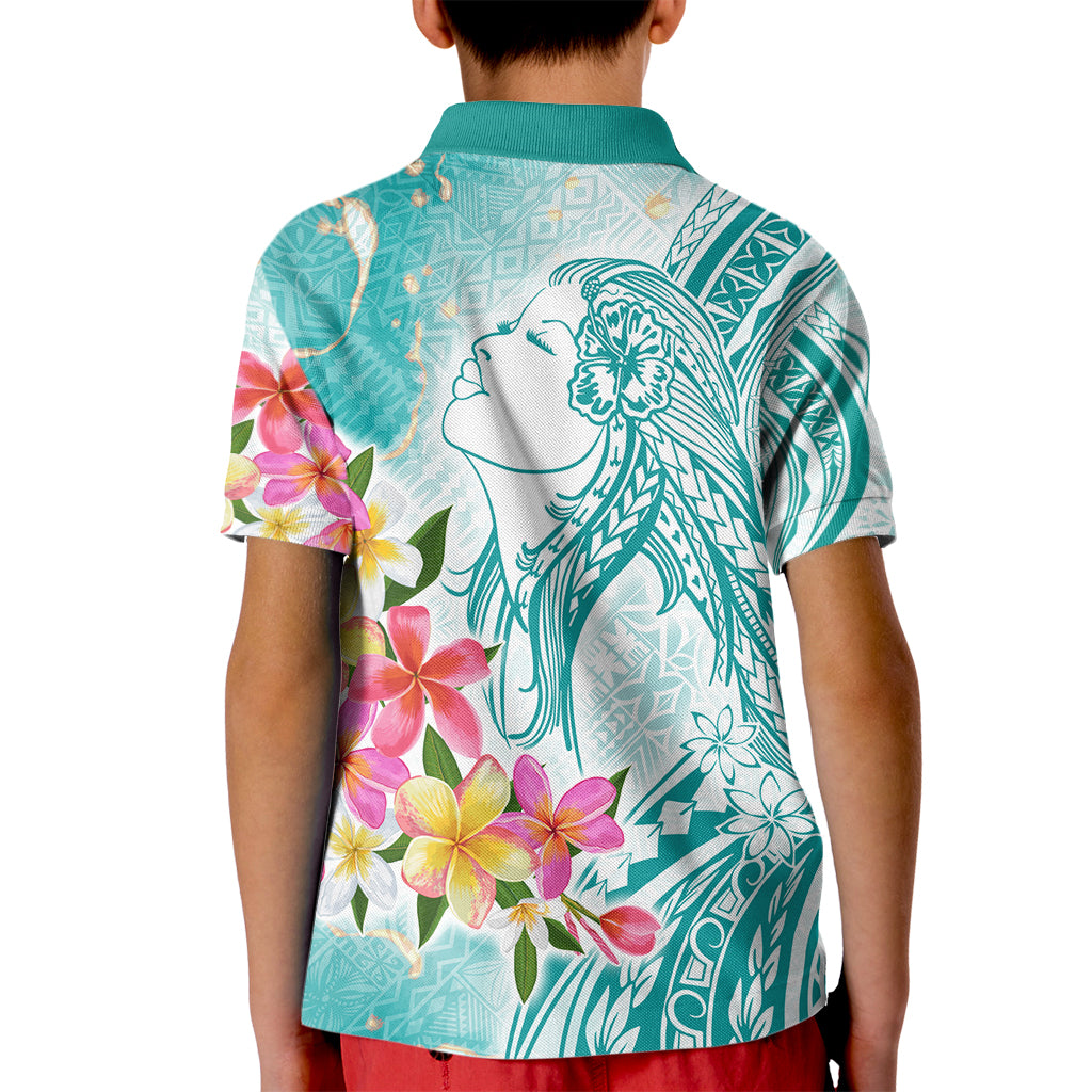 Polynesian Women's Day Wahine Kid Polo Shirt Plumeria Marble Glaze - Teal LT7 - Polynesian Pride
