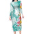 Polynesian Women's Day Wahine Long Sleeve Bodycon Dress Plumeria Marble Glaze - Teal LT7 Long Dress Teal - Polynesian Pride