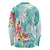 Polynesian Women's Day Wahine Long Sleeve Shirt Plumeria Marble Glaze - Teal LT7 - Polynesian Pride