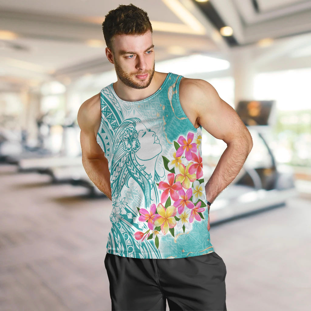 Polynesian Women's Day Wahine Men Tank Top Plumeria Marble Glaze - Teal LT7 Teal - Polynesian Pride