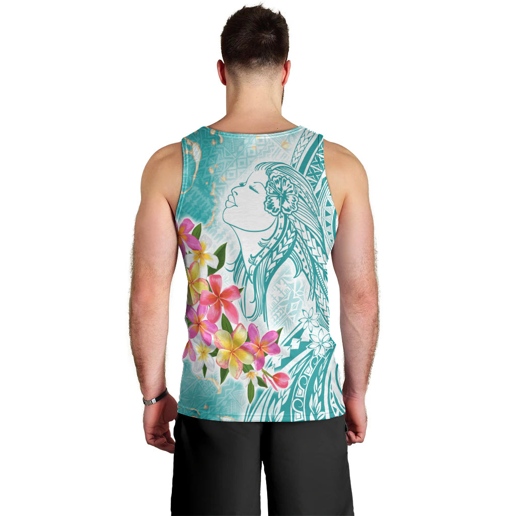 Polynesian Women's Day Wahine Men Tank Top Plumeria Marble Glaze - Teal LT7 - Polynesian Pride