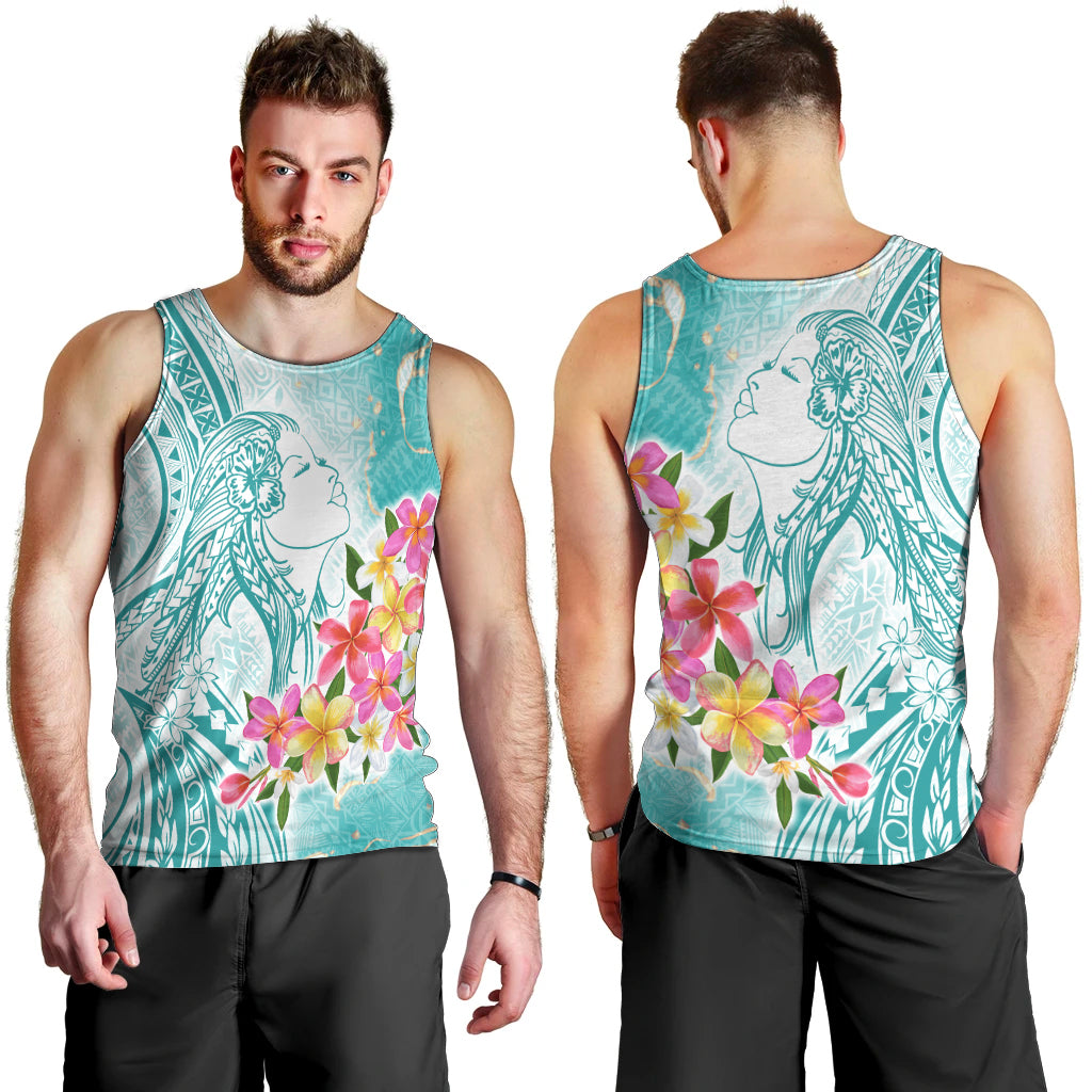 Polynesian Women's Day Wahine Men Tank Top Plumeria Marble Glaze - Teal LT7 - Polynesian Pride