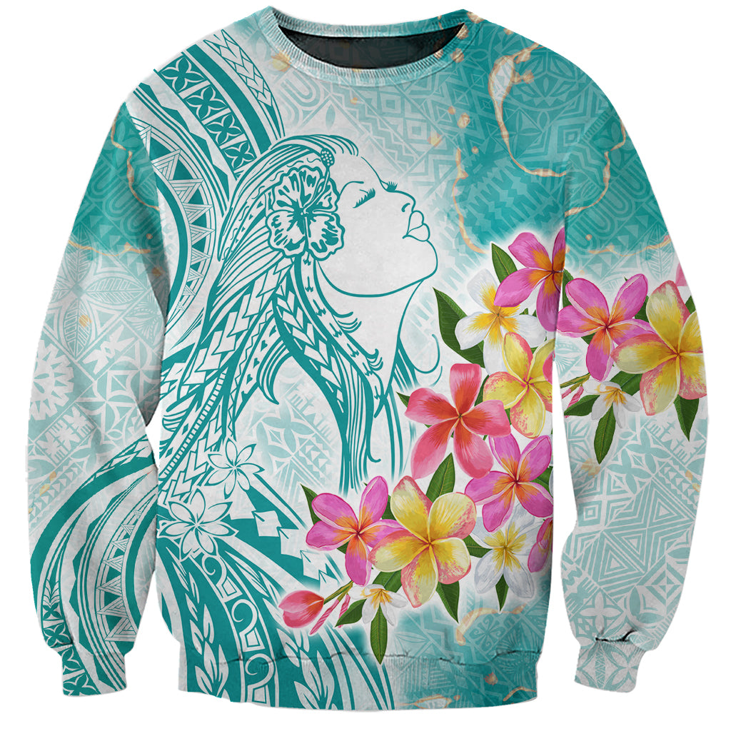 Polynesian Women's Day Wahine Sweatshirt Plumeria Marble Glaze - Teal LT7 Unisex Teal - Polynesian Pride