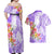 Polynesian Women's Day Wahine Couples Matching Off Shoulder Maxi Dress and Hawaiian Shirt Plumeria Marble Glaze - Purple LT7 - Polynesian Pride