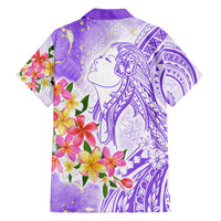 Polynesian Women's Day Wahine Family Matching Long Sleeve Bodycon Dress and Hawaiian Shirt Plumeria Marble Glaze - Purple LT7 - Polynesian Pride