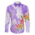 Polynesian Women's Day Wahine Family Matching Off Shoulder Long Sleeve Dress and Hawaiian Shirt Plumeria Marble Glaze - Purple LT7 Dad's Shirt - Long Sleeve Purple - Polynesian Pride