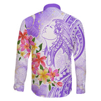 Polynesian Women's Day Wahine Family Matching Off Shoulder Maxi Dress and Hawaiian Shirt Plumeria Marble Glaze - Purple LT7 - Polynesian Pride