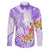 Polynesian Women's Day Wahine Family Matching Puletasi and Hawaiian Shirt Plumeria Marble Glaze - Purple LT7 Dad's Shirt - Long Sleeve Purple - Polynesian Pride