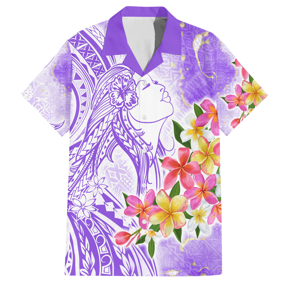 Polynesian Women's Day Wahine Family Matching Short Sleeve Bodycon Dress and Hawaiian Shirt Plumeria Marble Glaze - Purple LT7 Dad's Shirt - Short Sleeve Purple - Polynesian Pride